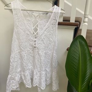 Eyelet White Tank